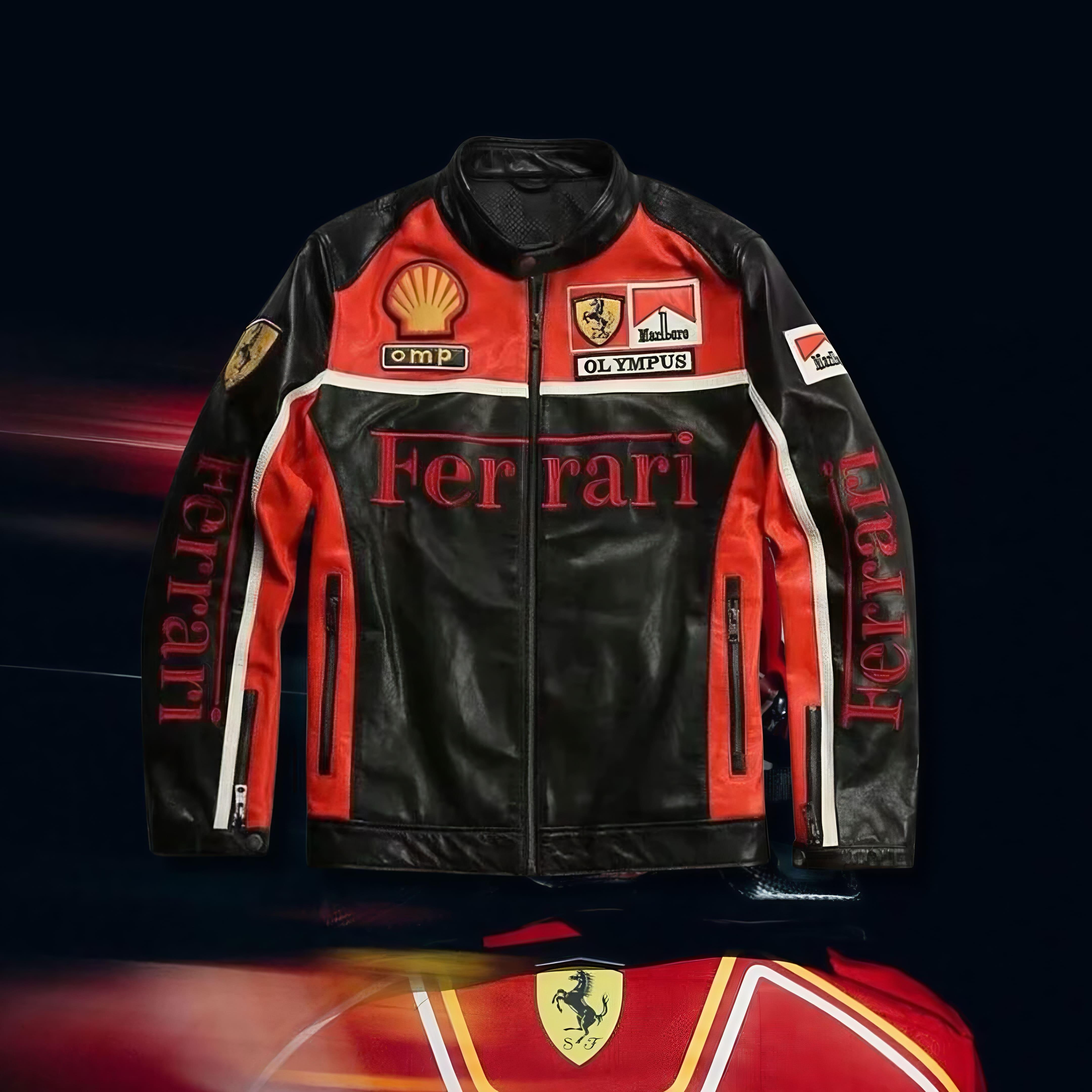 Jaqueta FERRARI F1 Vintage em Couro Black