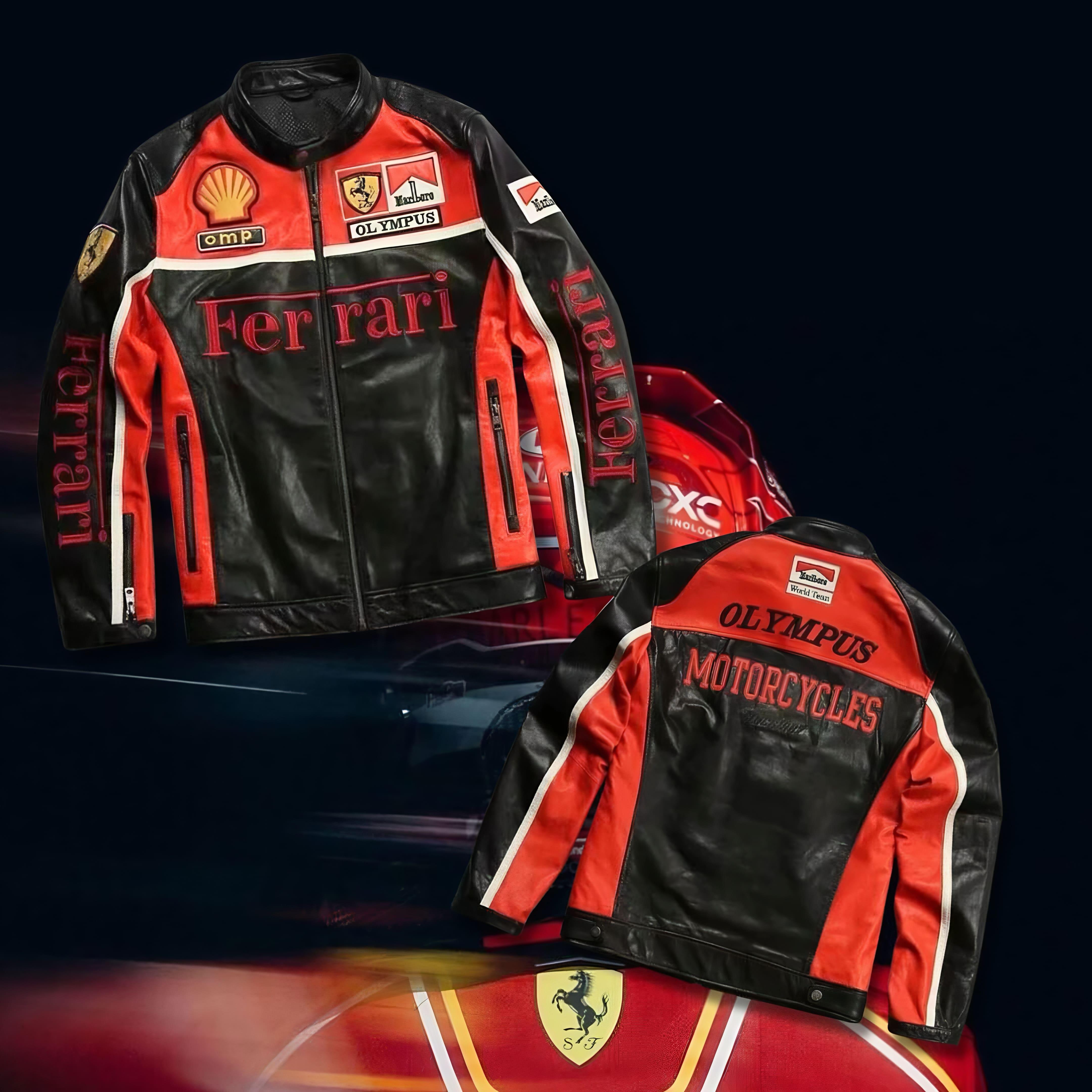 Jaqueta FERRARI F1 Vintage em Couro Black