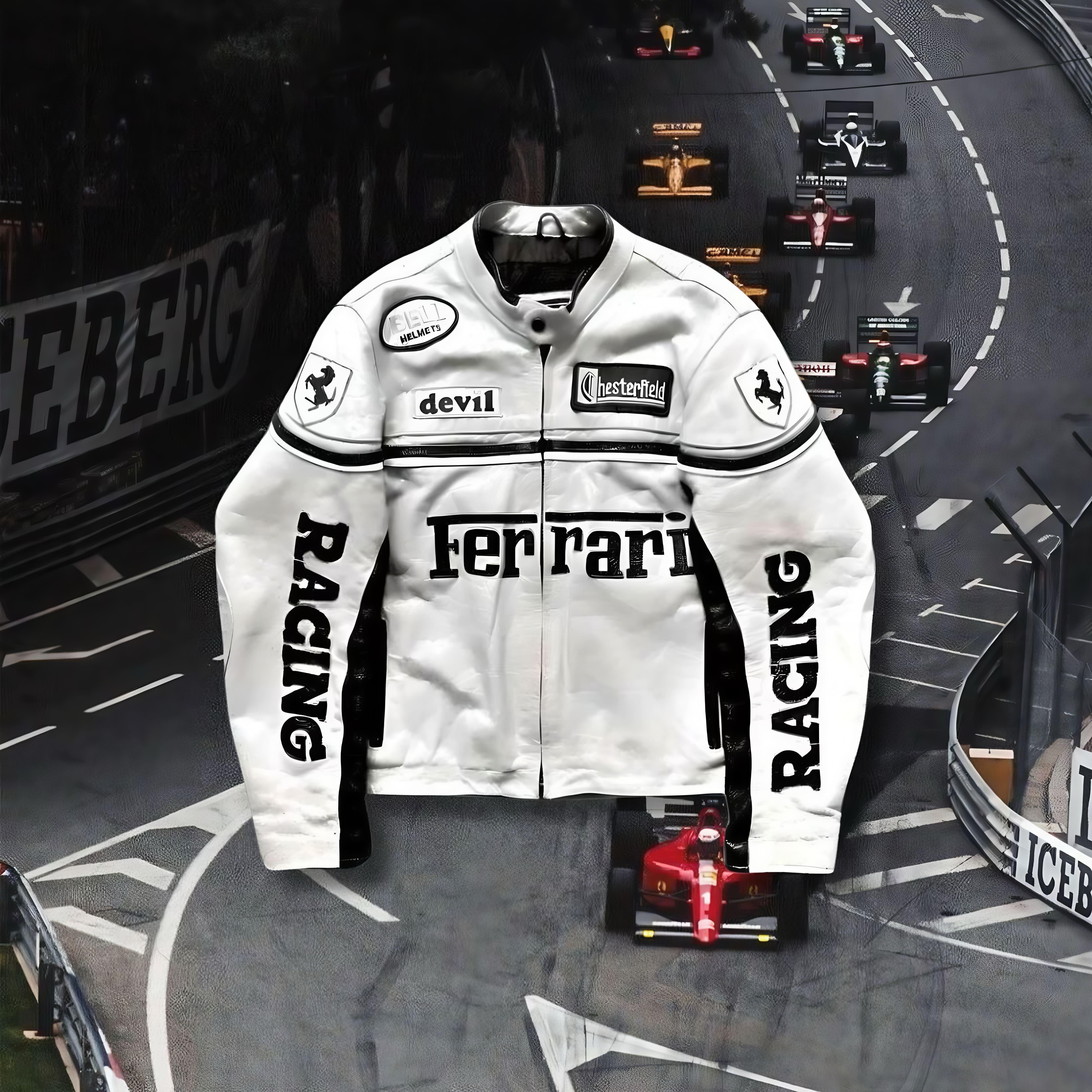 Jaqueta FERRARI F1 Vintage Couro White