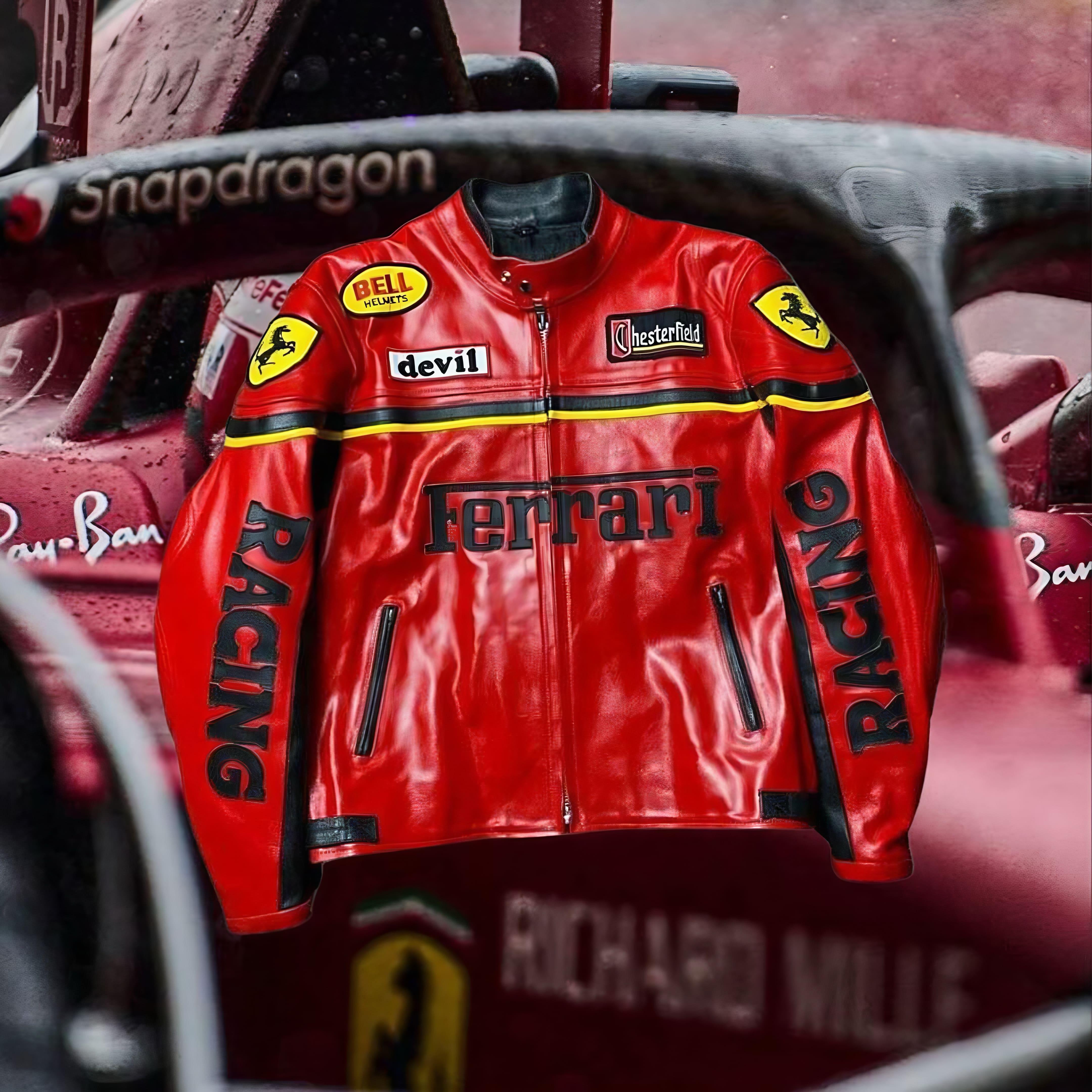 Jaqueta FERRARI F1 Vintage em Couro Red