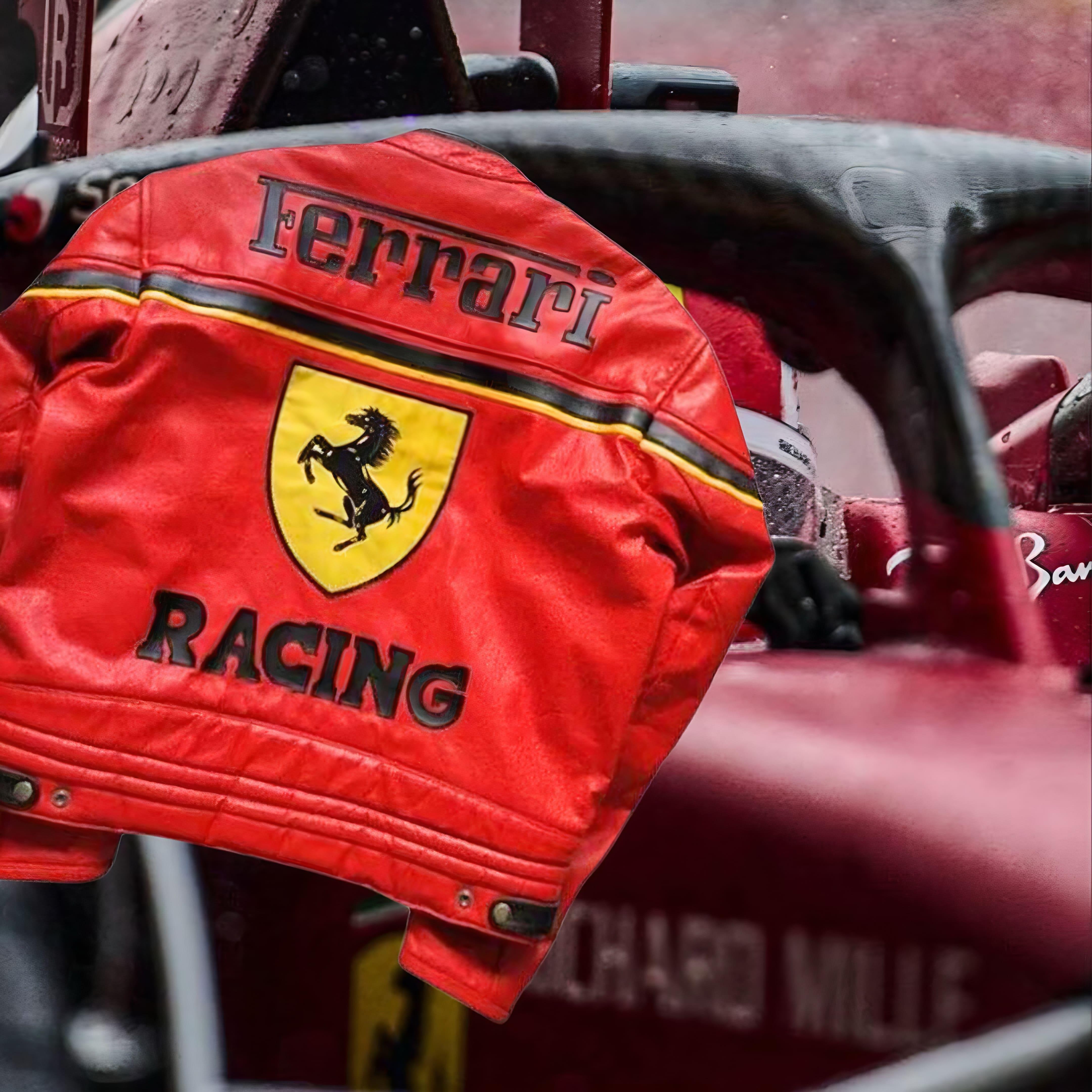 Jaqueta FERRARI F1 Vintage em Couro Red