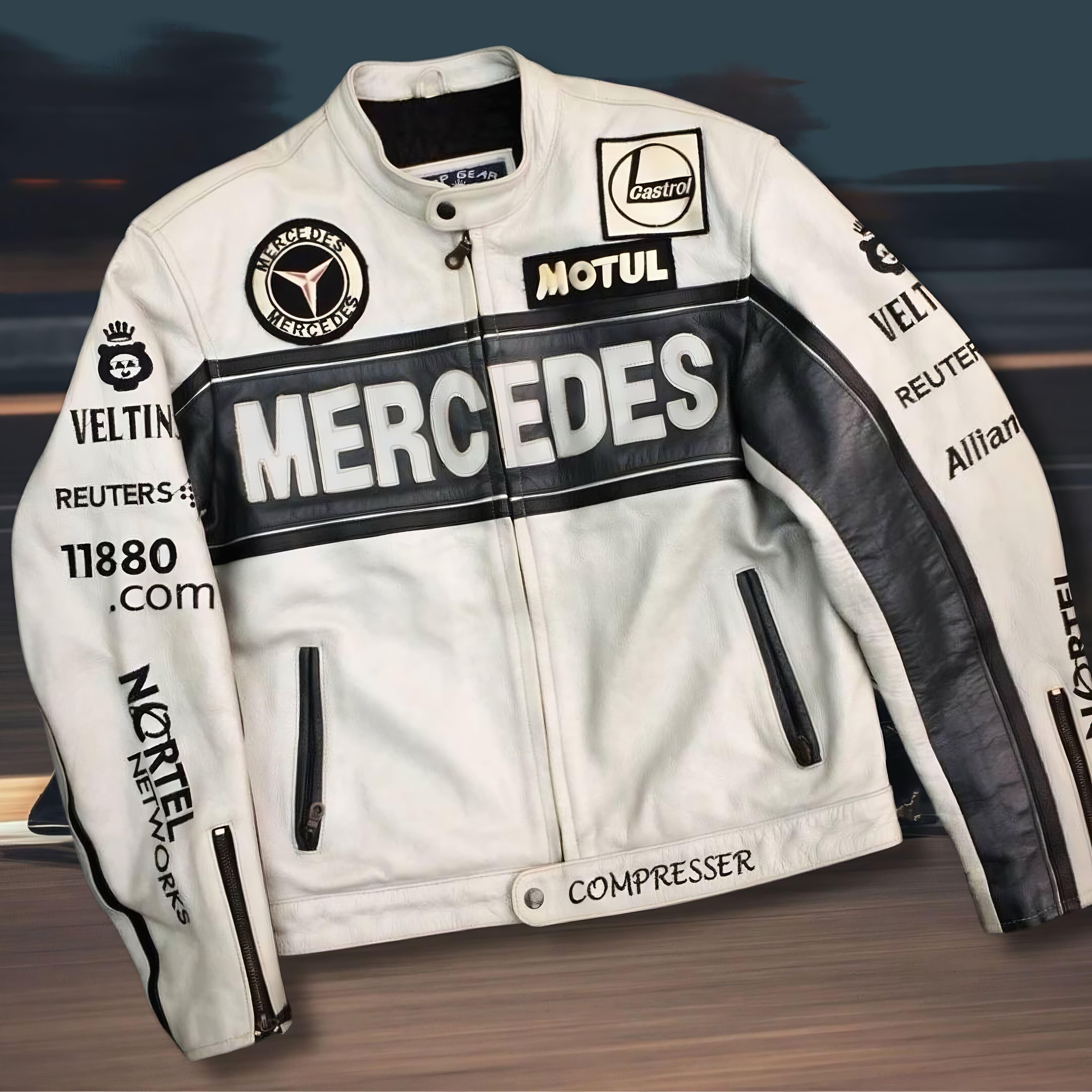 Jaqueta MERCEDES F1 Vintage Couro White